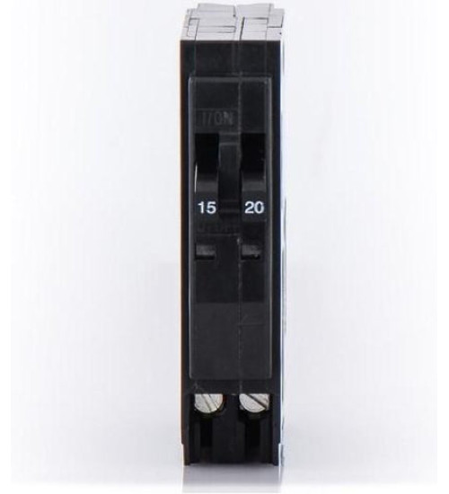 Square D QO1520 - Tandem mini circuit breaker, QO, 2 x 1 pole at 15A, 120/240VAC, 10kA, plug in | Schneider Electric