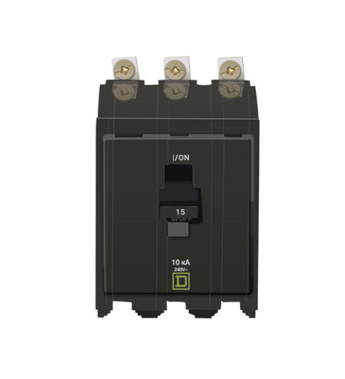 Square D QOB315 - Mini circuit breaker, QO, 15A, 3 pole, 120/240VAC, 10kA, bolt on | Schneider Electric